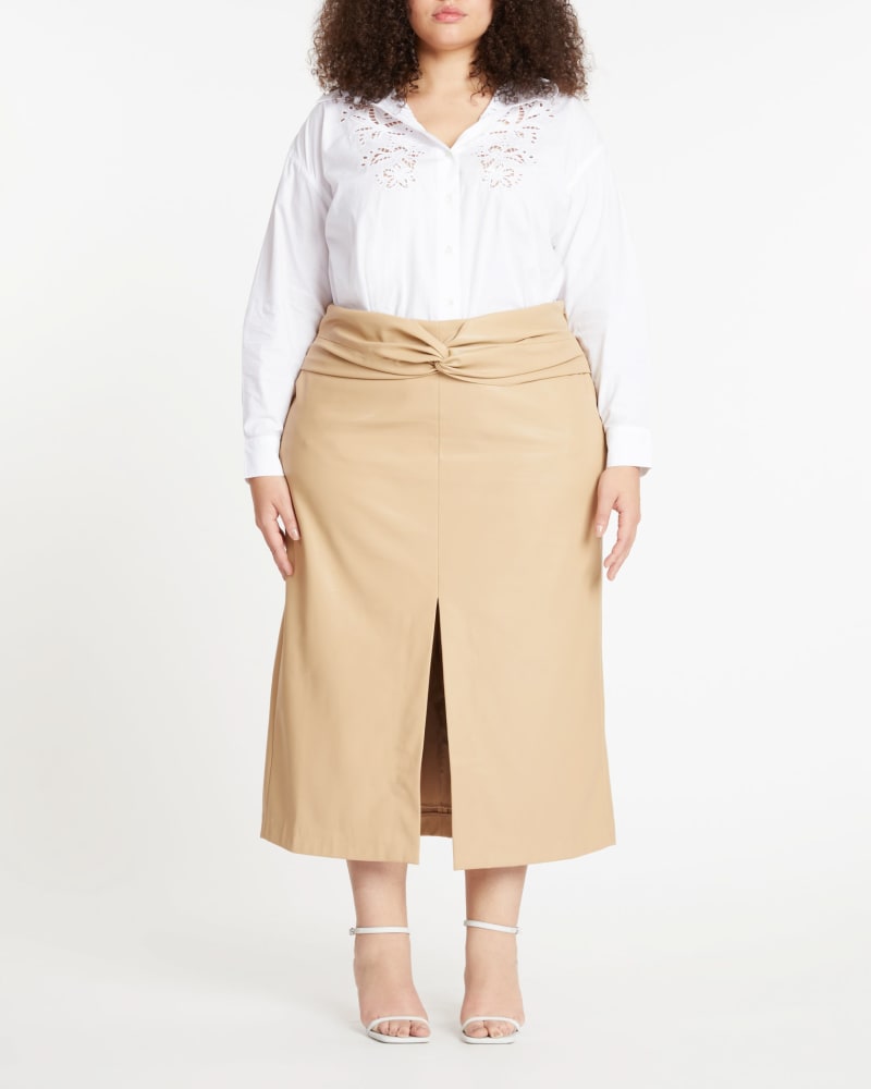 Front of a model wearing a size 14 Bryna Skirt in GINGER ROOT by Tanya Taylor. | dia_product_style_image_id:283233